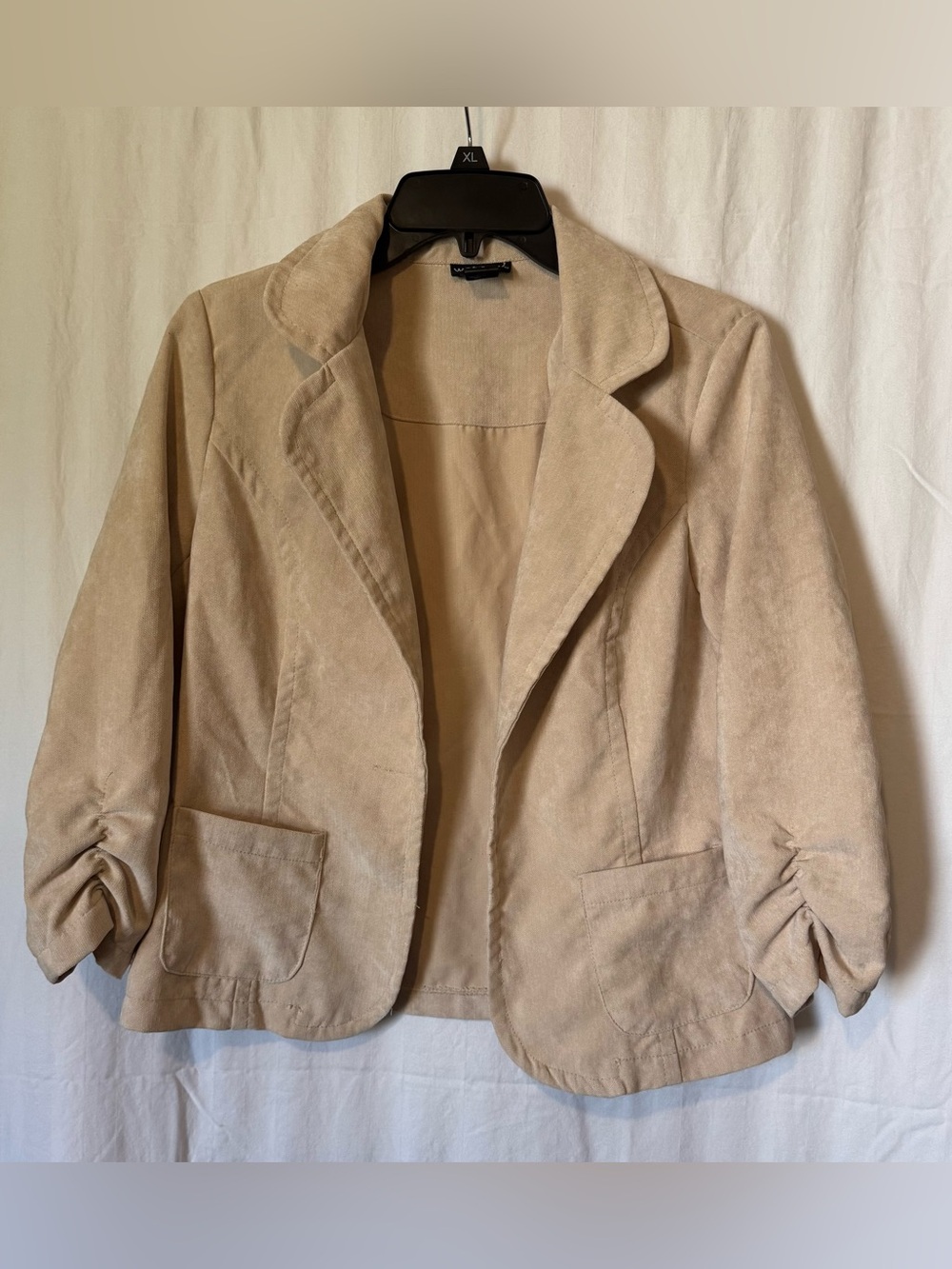 Vintage Y2K Tan Corduroy Ruched 3/4 Sleeve Blazer Jacket Size L